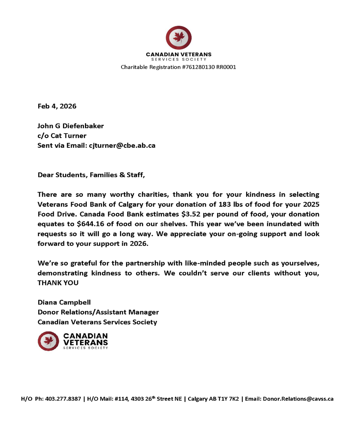 cdn veterans society letter