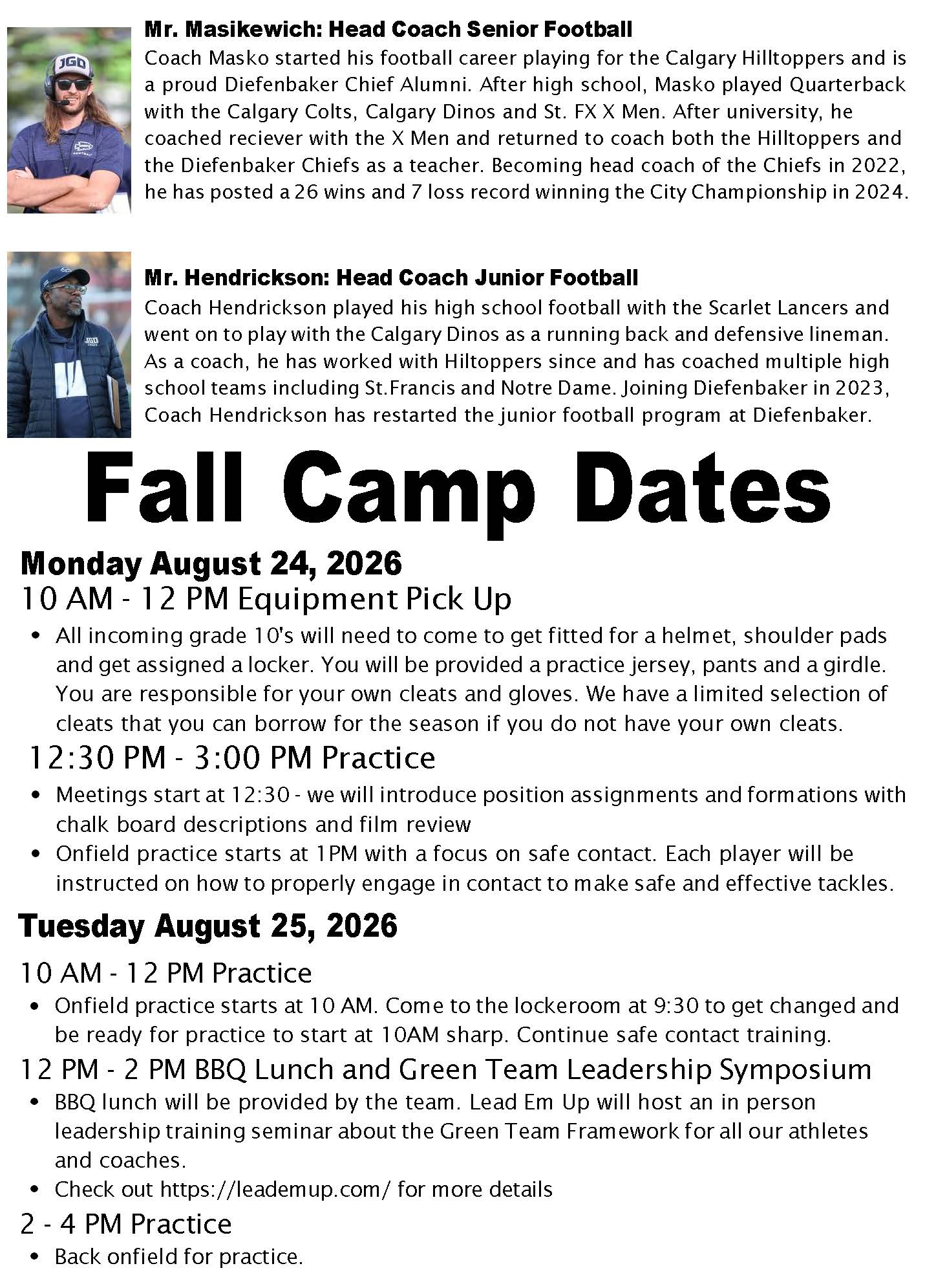 2026 Football Fall Camp Page 2 DIefenbaker